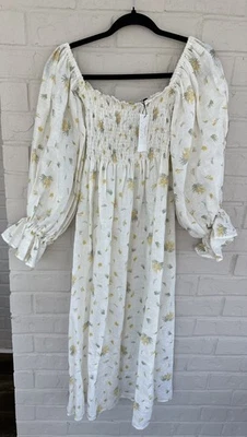 Vestido midi Sleeper Atlanta de lino ajustado para mujer talla mediana Cottage Core bohemio Foto 1 de 2