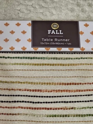 New Fall Striped Stitched Table Runner Tassels 13”x 72” Multicolored  - Image 1 of 3