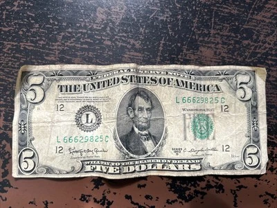 1950 Series D $5 Bill, Circulated, L66629825C - Image 1 of 4