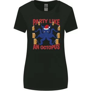 Beer Party Octopus Christmas Scuba Diving Womens Wider Cut T-Shirt - Picture 1 of 19