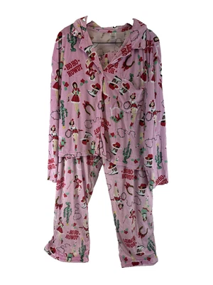 Holiday Time Ho Ho Howdy Conjunto de Pijama Botón Camisa Pantalones Polar Rosa PJ Mujer 3X Foto 1 de 4