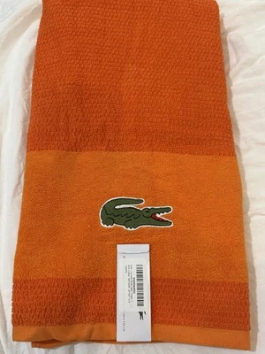 Lacoste Bath Towel 100% Cotton 30" x 52" Big Crocodile Logo, Orange - Image 1 of 2