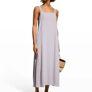 Eileen Fisher | Midikleid Seide Lavendel Georgette quadratischer Ausschnitt Größe Large - Bild 1 von 8
