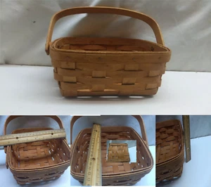 LONGABERGER Hand Woven Wood NC 1990 Basket Bag Fixed Single Handle Brown 7x7x4in - Picture 1 of 7