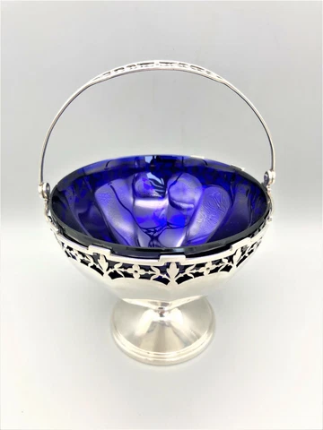 GEORGE V STERLING SILVER BOWL w/ GLASS LINER, ADIE BROTHERS, BIRMINGHAM, 1930 Cover