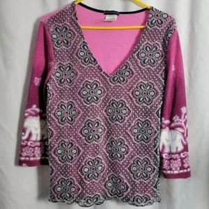 Eyeshadow XL Cats Blouse Top Hippie cat arms Pink lace black V-neck CUTE EUC - Picture 1 of 8