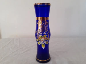 Vintage Murano Vase Italian Floral Flower Art Glass Gold Gilt Blue Flower Vase - Picture 1 of 13