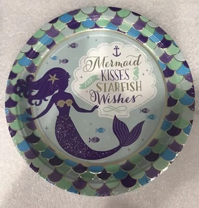 MERMAID WISHES LARGE PAPER PLATES 8ct Birthday Party Supplies Dinner Luncheon - Picture 1 of 3