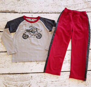 TEA COLLECTION 7 Boys Gray Motorcycle Tee and Red Knit Pants VGUC