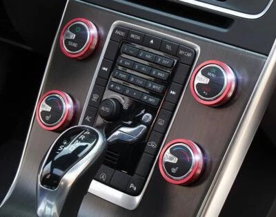 Anel de controle de botão de ar condicionado alumínio vermelho acabamento para Volvo S60 2011-2018 - Imagem 1 de 4