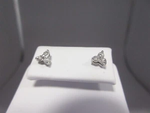 White Gold Diamond Studs Pierced Earrings Natural .18ctw Trillion 14k Solid E271 - Picture 1 of 9