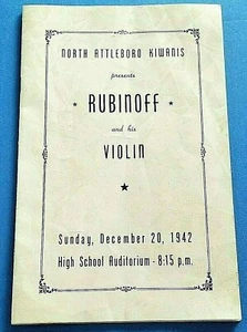 Playbill Rubinoff Stradivarius North Attleboro Kiwanis 1942 Vintage - Picture 1 of 6