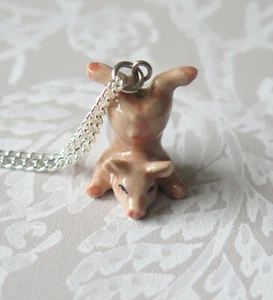 Baby Pig Piglet Porcelain Pendant Necklace Lucky Spiritual Animal Jewellery - Picture 1 of 3