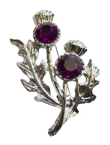 Scotland Thistle Brooch with Resin Amethyst Stones Boxed - Picture 1 of 4