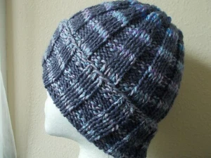 Hand knitted warm and cozy baby alpaca hat beanie/hat, plum/lavender striped - Picture 1 of 6