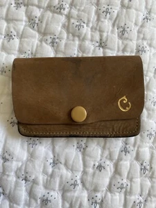 ANTIGUO temprano C20th marrón nobuck bolso de monedas de cuero rubricado ""C"" - Imagen 1 de 12