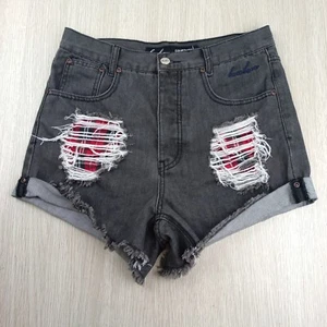 BamBam Courtney Denim Shorts Women's Size 8 High Rise Cut-Off Tartan Distressed - Picture 1 of 7