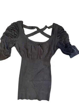 复古 Bebe Y2K 外出上衣 M 码黑色深浪漫透明袖子性感 — 第 1/4 张图片