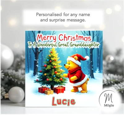 Winnie Pooh Personalised CHRISTMAS Card Daughter Granddaughter Son Grandson WTP1 - Image 1 of 4