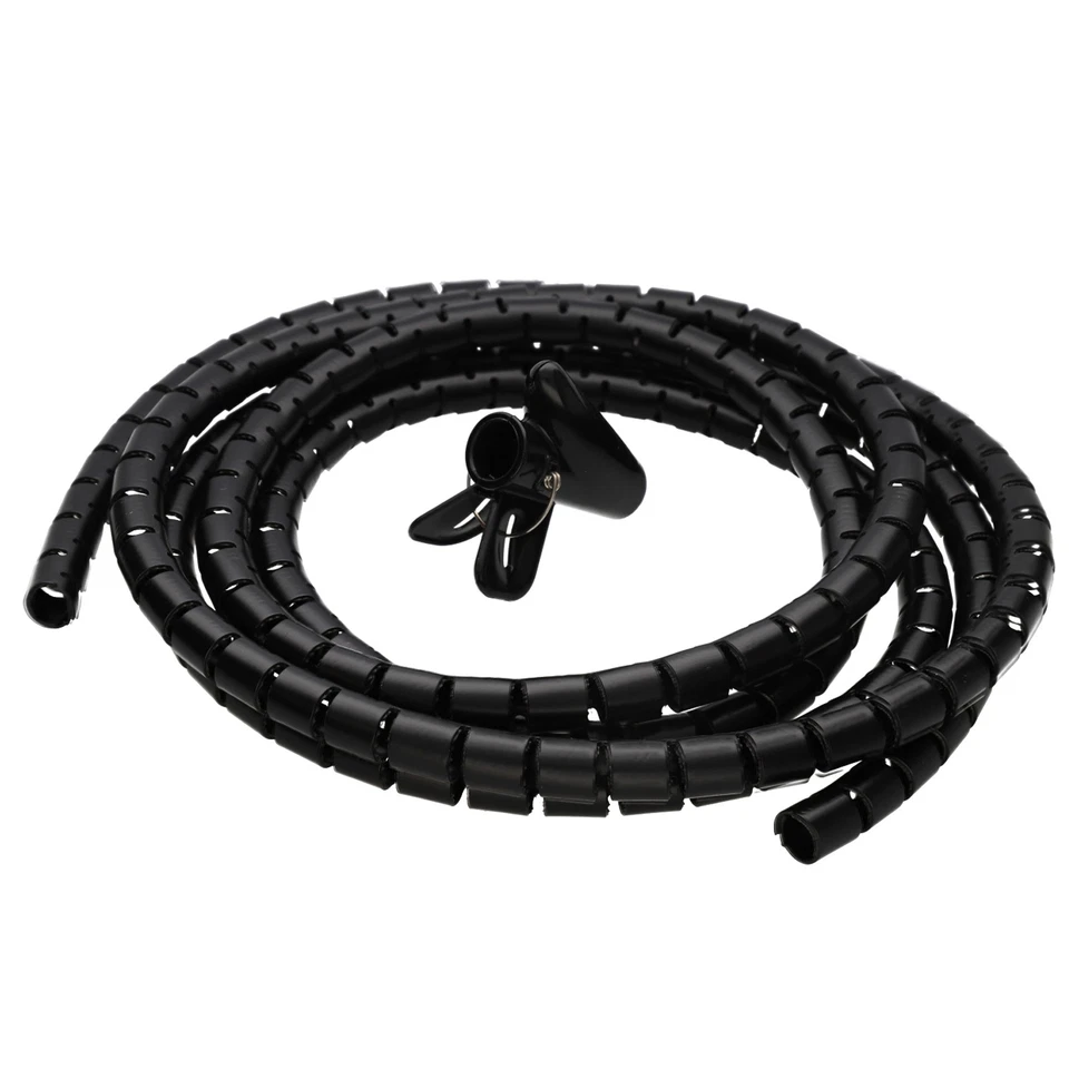 ENTIE Spiral Cable Tidy Conduit 4 to 130mm Cables Home/Office Black 2m Quick-Fit Tool