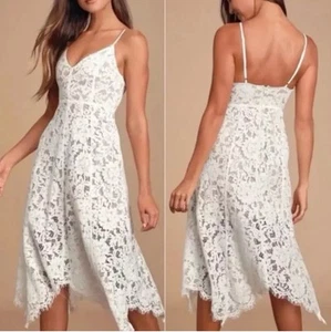 Lulus One Wish Lace Midi Dress Size XL White Wedding Bridal Romantic Formal New - Picture 1 of 7