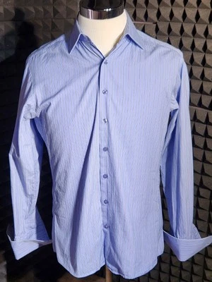 Thomas Pink Slim French Cuff Dress Shirt 15.5/39 Long Sleeve Blue Stripe Mens  M - Image 1 of 4