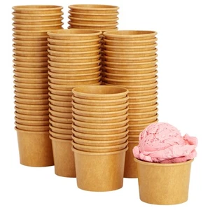 100 Pack Paper Ice Cream Sundae Cups, Disposable Frozen Dessert Bowls, 5 oz - Picture 1 of 8