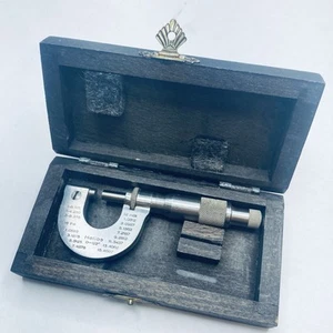 Vintage Helios Outside Micrometer 0-1/2" Range .001" Grads w/Wood Case - NICE - Picture 1 of 12