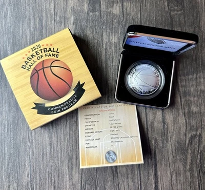2020-P Proof Silver Dollar Basketball Hall of Fame Commemorative Coin +Box +COA - Image 1 of 3