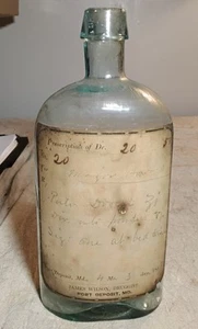 RARE IRON PONTIL 1853 DATE LABELED MEDICINE BOTTLE JAMES WILSON PORT DEPOSIT, MD - Picture 1 of 15