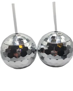 2 Piece Disco Ball Cups/Tumbler Disco Flash Ball Cocktail Cup w/ Lid and Straw - Picture 1 of 5