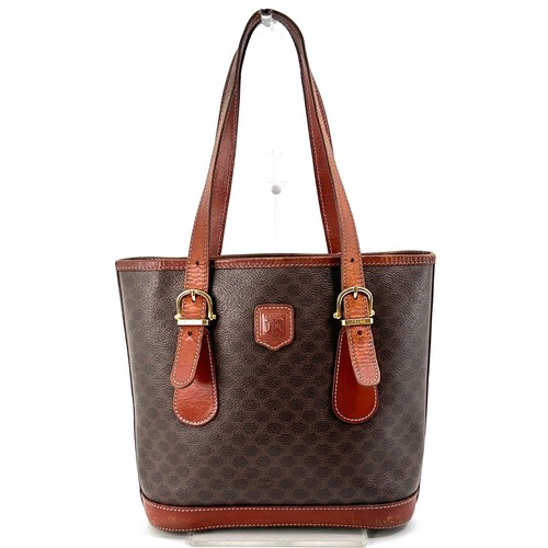 Celine Macadam Tote Bag borsa a mano PVC e pelle marrone autentica da JP_0108