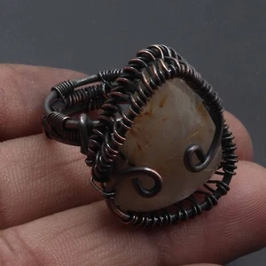 Rutile Quartz Gemstone Gift For Love Wire Wrapped Ring US 8 Jewelry G13157 - Picture 1 of 3
