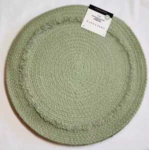 SANCTUARY PLACEMATS (4) GREEN 15 INCH ROUND WOVEN BRAIDED 100% COTTON NWT - Picture 1 of 3