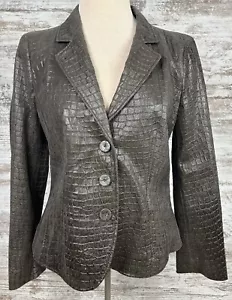 Armani Collezioni Woman’s Sz 10 Brown Pig Skin Jacket Blazer Peak Button Up - Picture 1 of 12