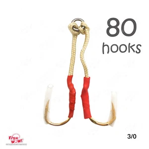 80 hooks Fish WOW!® Size 3/0 4x Strong Fishing Assist Hook Gold hi-carbon steel - Picture 1 of 4
