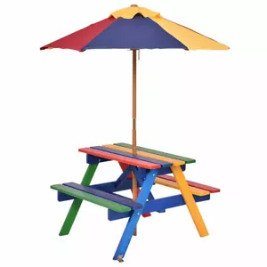 4 Seat Kids Picnic Table w/Umbrella Garden Yard Folding Children Bench Outdoor - Picture 1 of 12