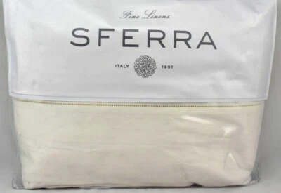 $777 SFERRA GIOTTO SATÉN DOBLADILLO KING SÁBANA PLANA JUEGO FUNDAS DE ALMOHADA MARFIL ITALIA Foto 1 de 4
