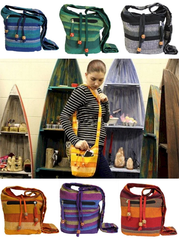 Ladies Casual Nepal Woven Sling Cotton Shoulder Hippie Boho Ethnic Student Bag - Image 1 of 1