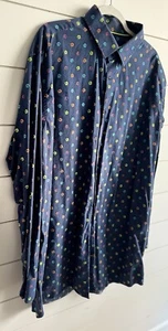 Camisa con botones Visconi negra talla 2XLT para hombre con estampado floral azul colorido - Imagen 1 de 4