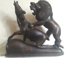 Antique Victorian Lion on pray   Sculpture, Hand Carved Wood - Large Carving