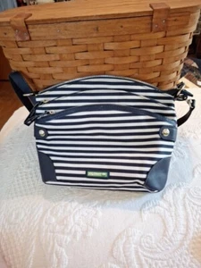 Lily Bloom Navy And White Striped 3 Zip Compartment Purse - Picture 1 of 4