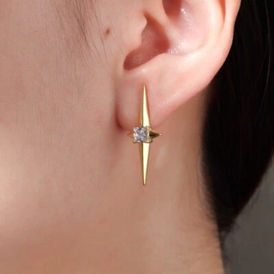Gold 925 sterling silver north star square crystal solitaire stud earrings Foto 1 de 4