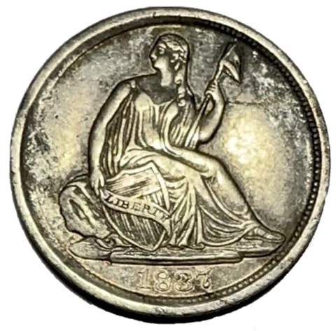 1837 Seated Liberty Half Dime, Large Date-No Stars, Proof Like Reflective Fields Cover