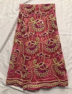 Pink Gold Multicolor Sequins embroidery Lace Fabric 50” Width Sold By The Yard - Picture 1 of 5