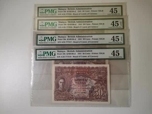 1941 malaya 50cent 4 Running, Pmg45 For All And 2pc Is Epq Paper. Rare. - Picture 1 of 4