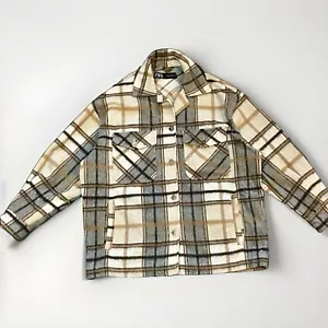 🌻Womens Zara Brown & Cream Checked Shacket Shirt Jacket Size S Wool Blend - Picture 1 of 9