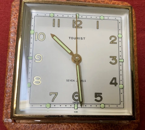 Vintage Swiss Folding Travel Clock Seven Jewels Works Cover