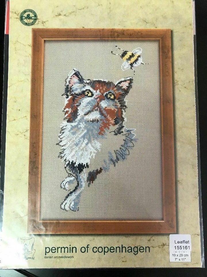  Cross Stitch Pattern Booklet Cat w/Bumblebee (Permin of Copenhagen) - Image 1 of 1