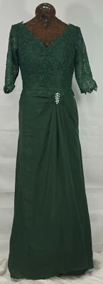 Green Lace & Chiffon Bridal Gown – V-Back, Rhinestone Waist, Size 14 NWT - Image 1 of 4